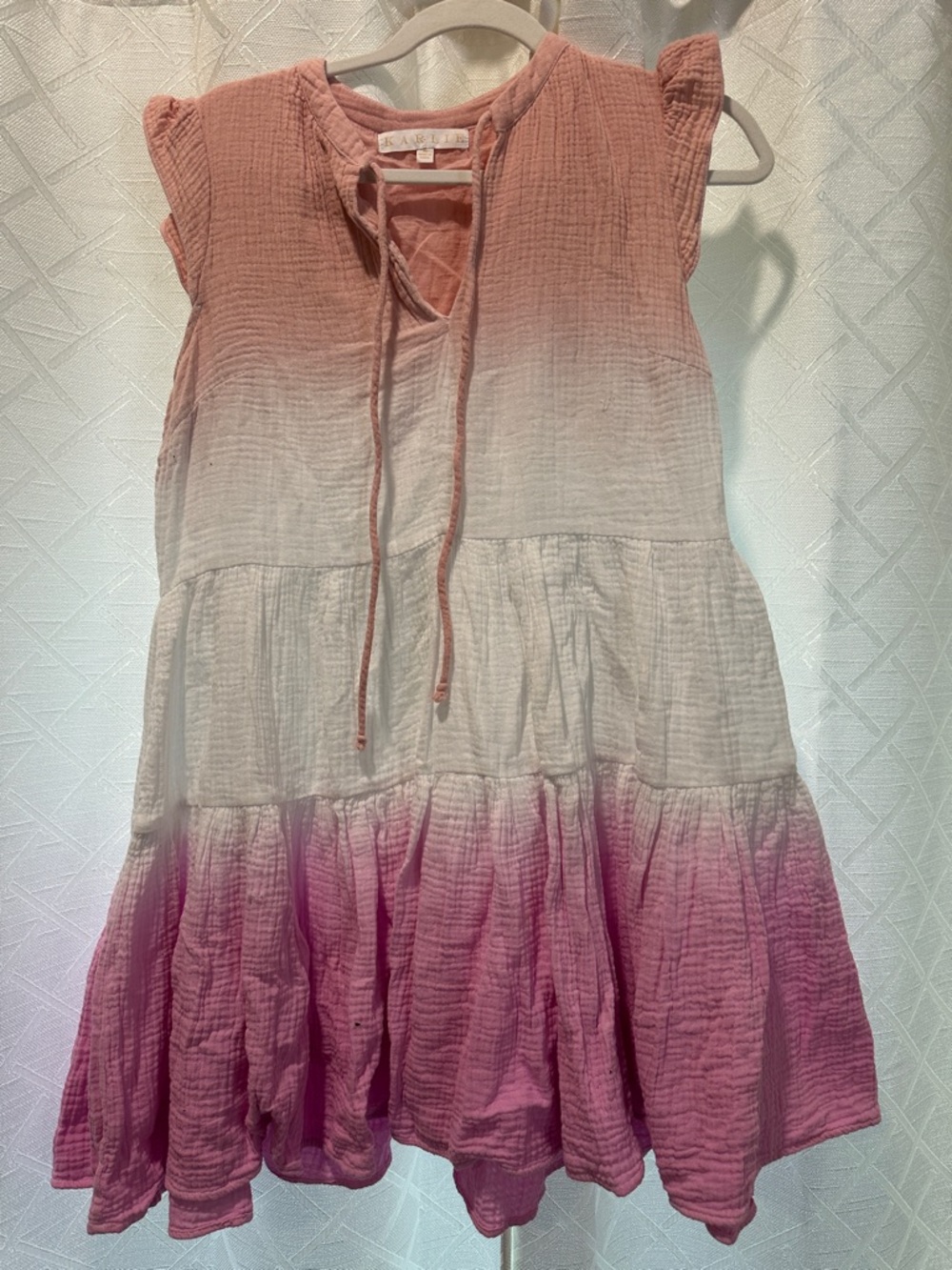 Karlie Pink Ombre Gauze Tie-Neck Dress